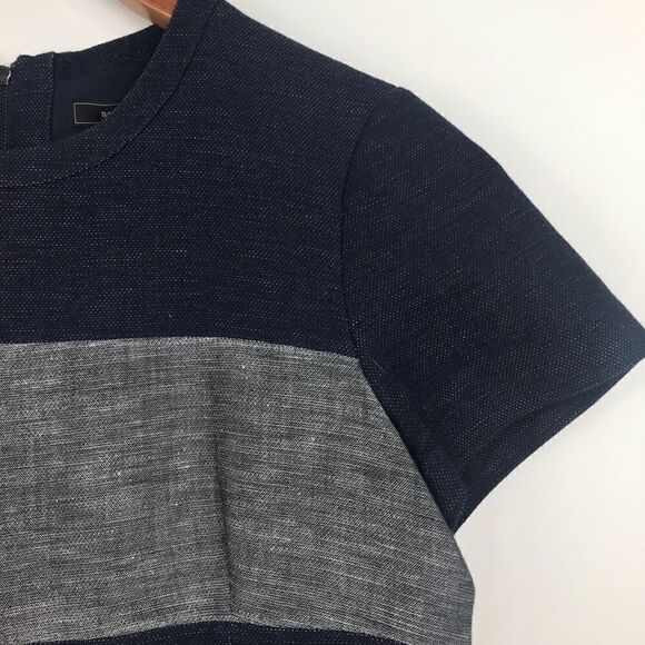 BCBGMAXAZRIA Navy Gray Colorblock Striped A Line Dress - Picture 6 of 13